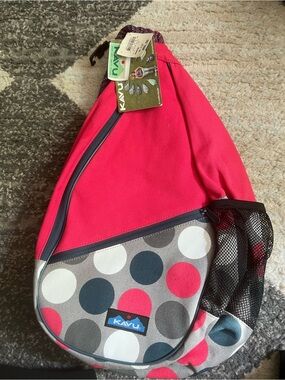Kavu Pink and Gray Polka Dot Sling Backpack